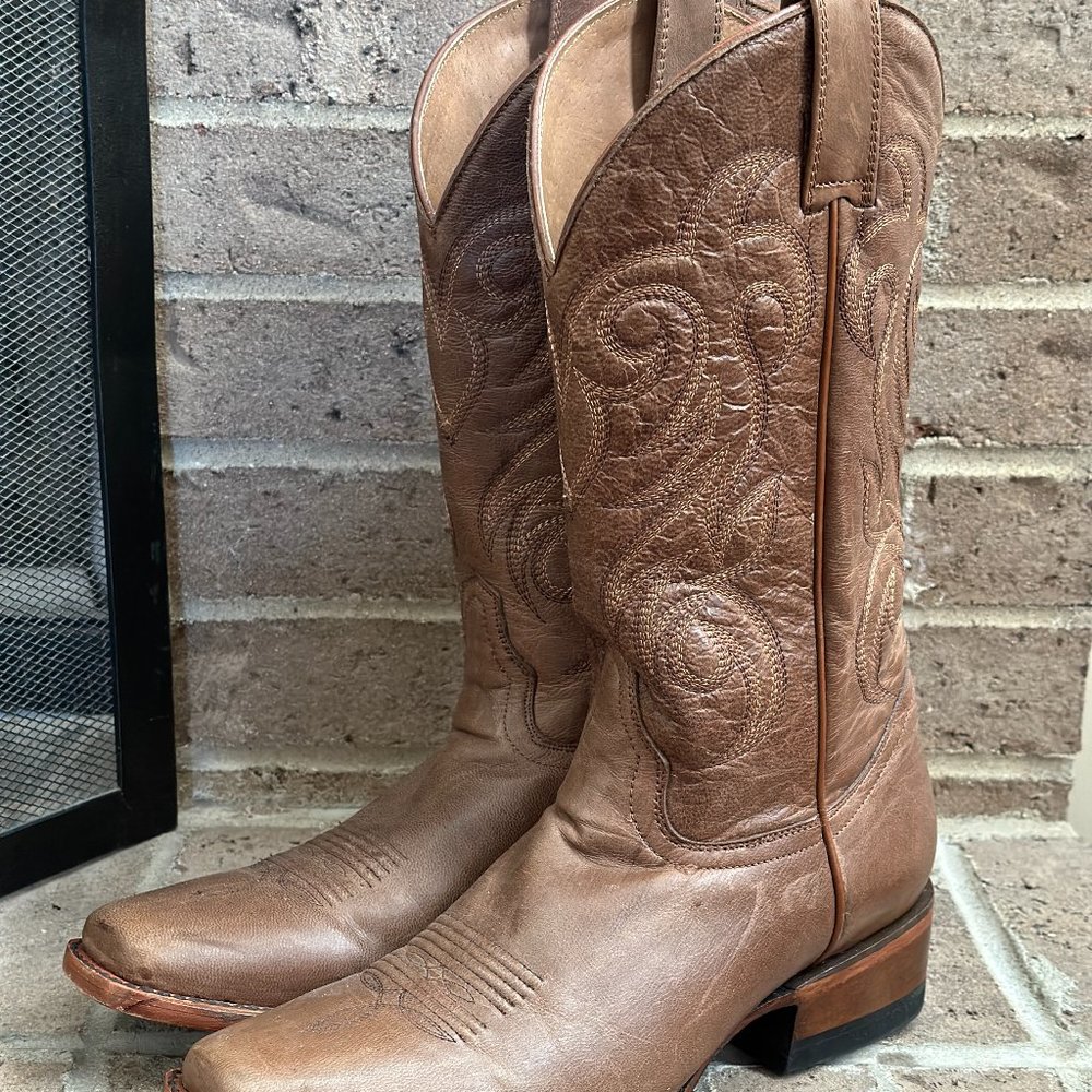 Shyanne Tan Leather Cowboy Western Boots Size 9.5